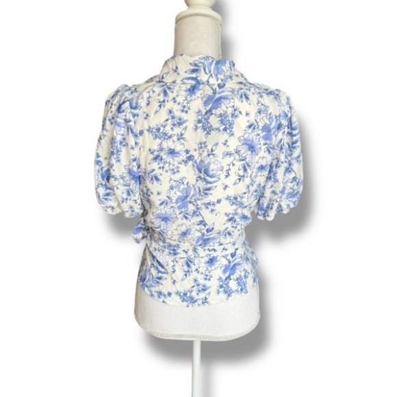 NWT Violets & Roses Stitch Fix Blue Oprah Short Sleeve Wrap Blouse - Picture 3 of 5